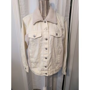 Madden Girl Cream Denim Button‎ Up Faux Fur Jacket Y2K Small